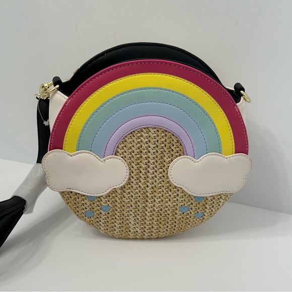 Betsey Johnson Handbags - Betsey Johnson Rainbow ,Cloud Faux Leather Raffia crossbody NWOT